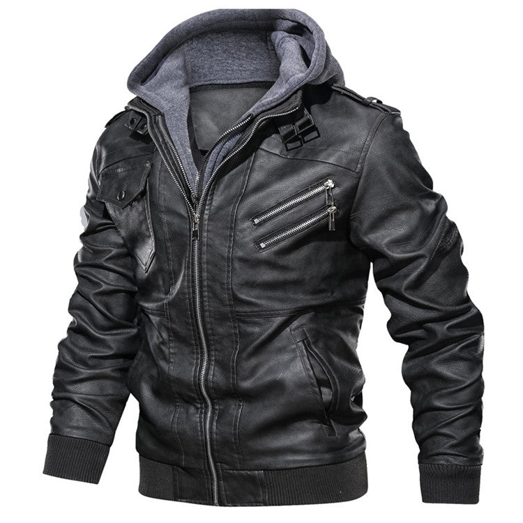 Premium Genuine Leather Men's Jacket with Removable Hood