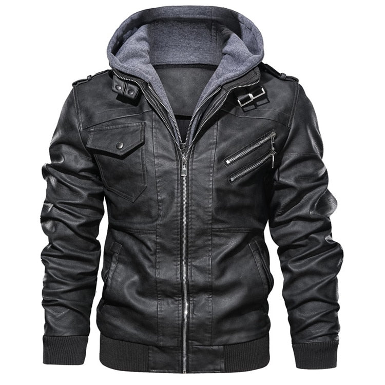 Premium Genuine Leather Men's Jacket with Removable Hood