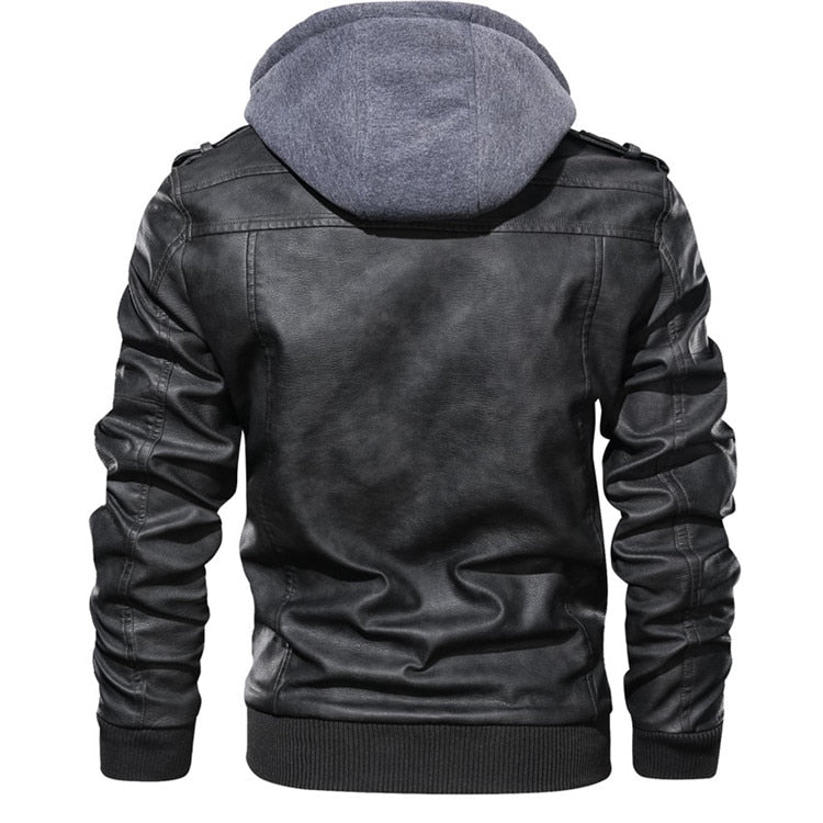 Premium Genuine Leather Men's Jacket with Removable Hood