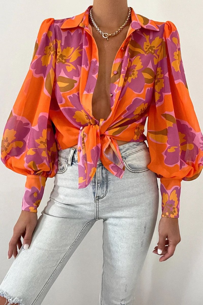 Blossom Elegance Long Sleeve Blouse - Summer Collection - 50% OFF - TrenLit