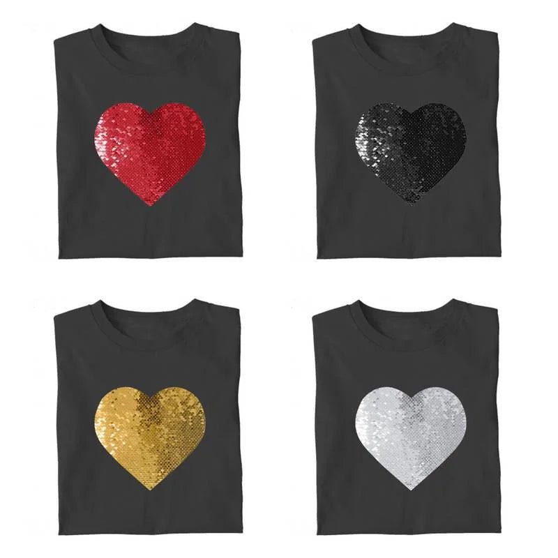 Custom Flip Sequin Shirt - Personalized Reversible Sequin Heart Shirt - TrenLit