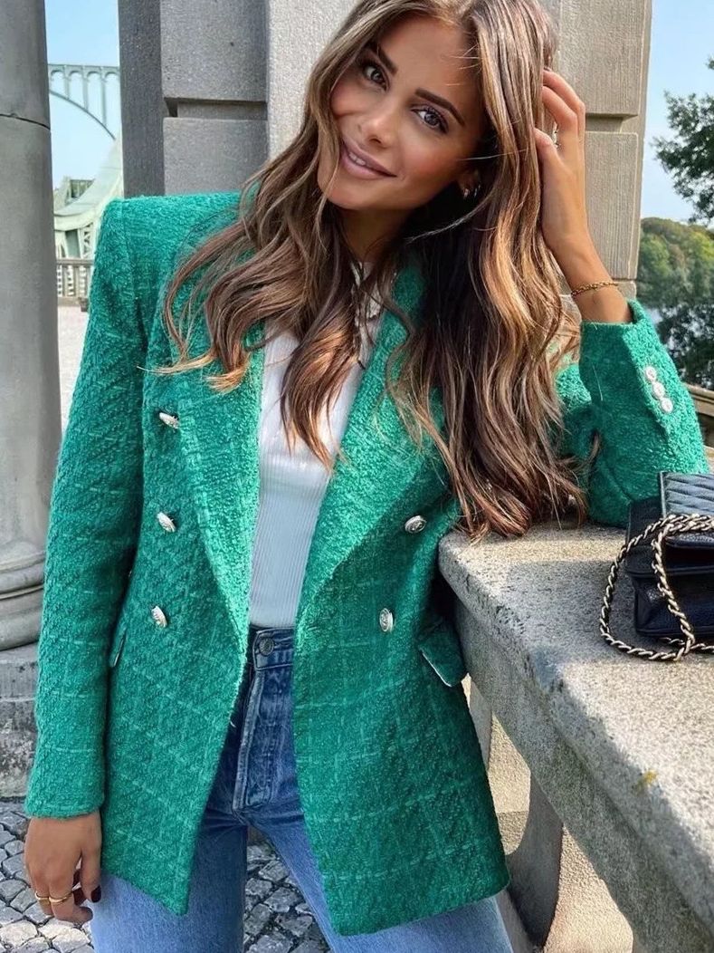 Elegant Emerald Tweed Blazer® - Latest Collection - TrenLit