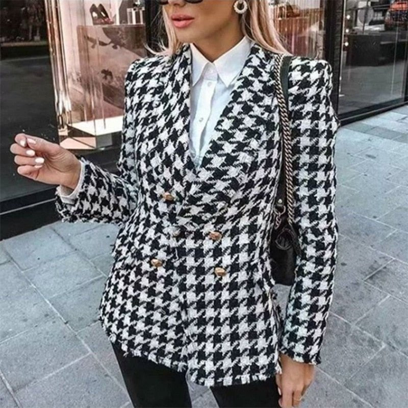 Elegant Houndstooth Blazer - TrenLit