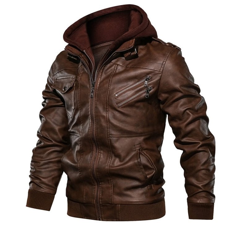 Premium Genuine Leather Men's Jacket with Removable Hood - TrenLit