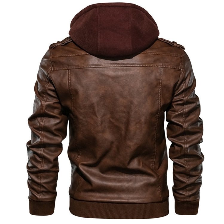 Premium Genuine Leather Men's Jacket with Removable Hood - TrenLit