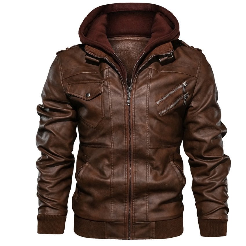 Premium Genuine Leather Men's Jacket with Removable Hood - TrenLit