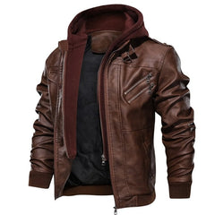 Premium Genuine Leather Men's Jacket with Removable Hood - TrenLit