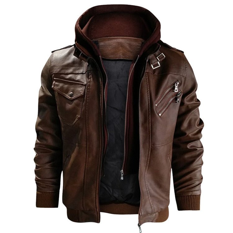 Premium Genuine Leather Men's Jacket with Removable Hood - TrenLit